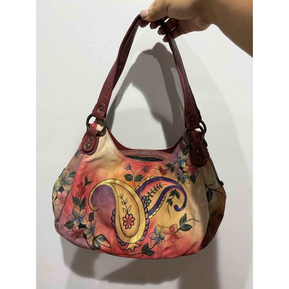 Vintage Anuschka Hand Painted Paisley Floral Shoulder Bag BOHO Y2K NWOT P